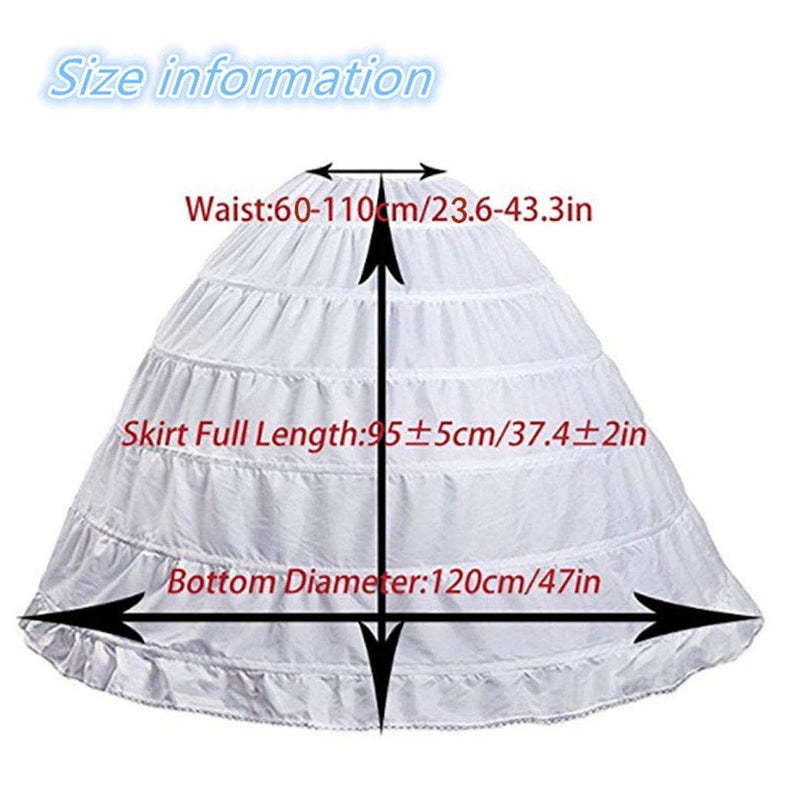 Mojonnie 6-Hoops Hoop Skirt Crinoline Petticoat for Wedding Dress Crinoline Underskirt Ball Gown Petticoat for Women White - Image 4